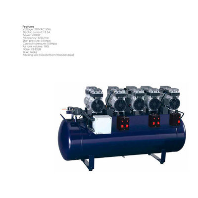 Compresor de aire dental portátil duradero azul 180L sin aceite silencioso 1 a 10