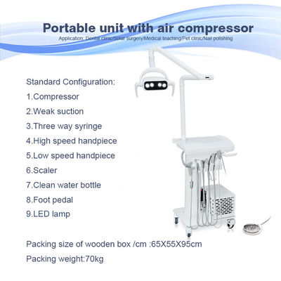 Lámpara LED de bandeja dental Unidad dental portátil con compresor de aire