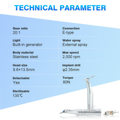 Reducción contra ángulo E-Generador de luz LED 20/1 Implante dental de mano